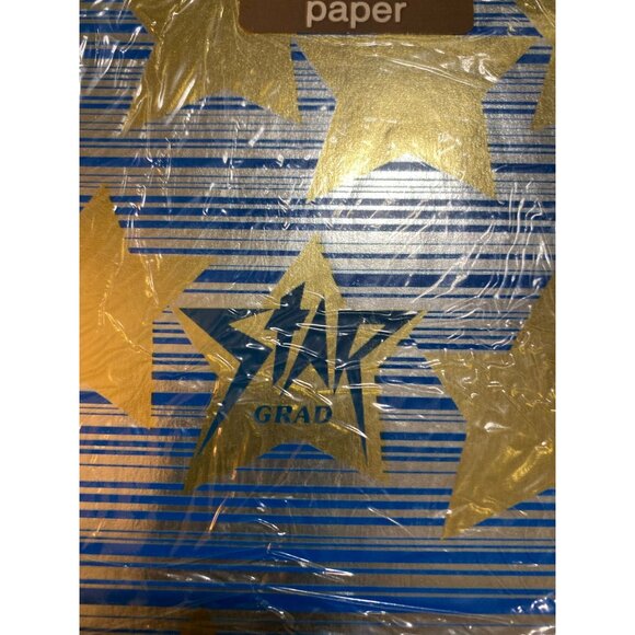 Vintage American Greetings Star Grad Gift Wrap NEW Blue Gold Star Metallic Gradu - Picture 2 of 7